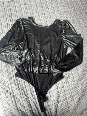 Good Luck Gem Metallic Black Long Sleeve Bodysuit